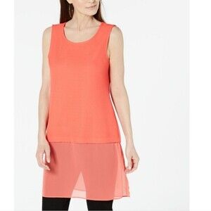 Alfani Ribbed & Sheer Tunic Top Blouse Sleeveless Work Career Sz Petite Medium